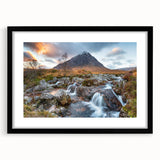 Colorful abstract art print of a European scenery in Scotland, featuring vibrant hues on a textured, extra large canvas.