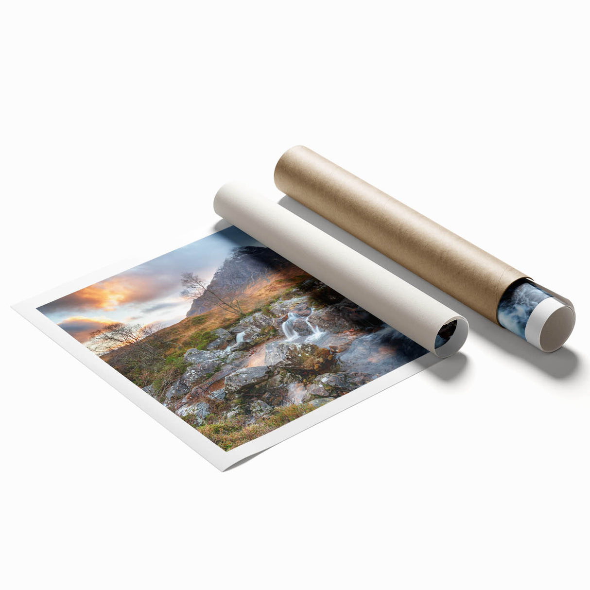 Extra large rolled print of a Scottish landscape with vibrant green tones, ideal for classy bathroom wall art.