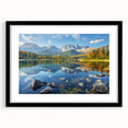 Extra large abstract art print of a colorful European landscape, textured on a framed black mat, ideal for living room decor.