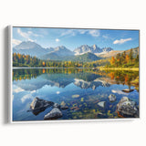 Vintage poster art of a European scenery in Slovakia, featuring colorful art on an extra large framed canvas.