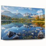 Acrylic print of a Slovakian landscape with lush greenery and a mountain backdrop, suited for dining room decor.