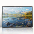 Large abstract wall art featuring a mid-century modernist depiction of a European landscape in muted earth tones.
