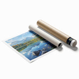 Extra large rolled print of a Slovakian landscape, featuring muted green and brown tones, ideal for classy bathroom wall art.