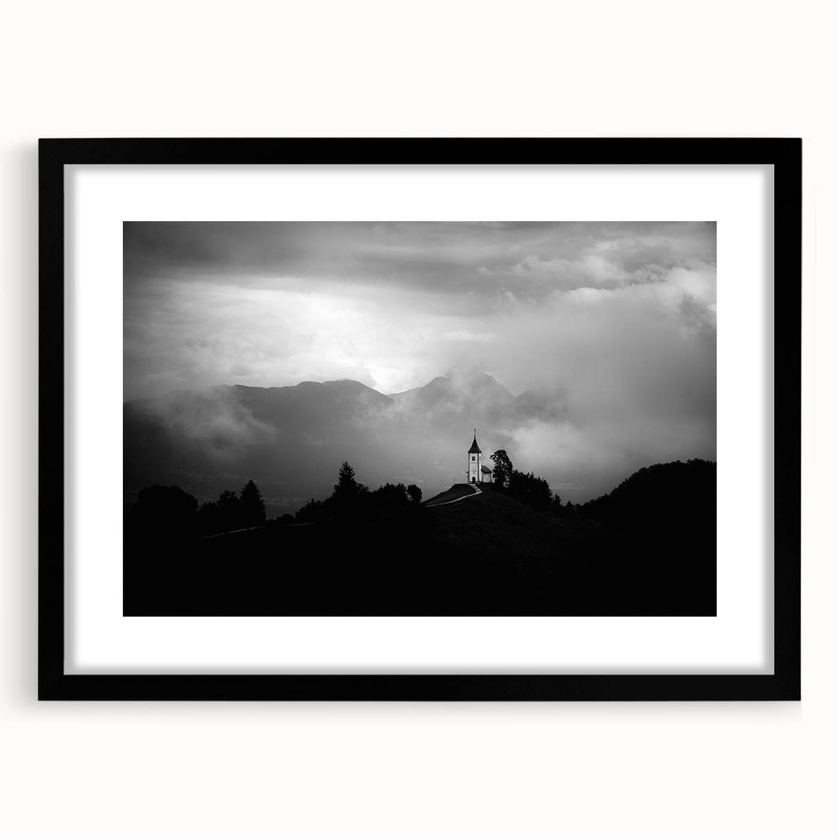 Textured abstract art print of colorful European scenery, framed in black, ideal for living room decor.