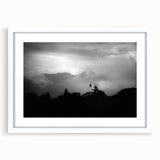 Extra large wall art featuring abstract scenery of Slovenia in textured shades of blue and green, framed with a white mat.