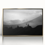 Mid-century modernist art depicting a Slovenian landscape in acrylic, framed in gold, suitable for modern art wall decor.