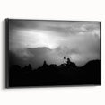 Black and white framed canvas depicting a vintage-style Slovenian landscape, ideal for bedroom wall decor.