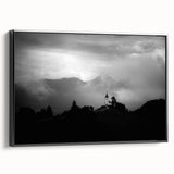 Black and white framed canvas depicting a vintage-style Slovenian landscape, ideal for bedroom wall decor.