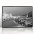 Large abstract wall art depicting a vibrant Andalucian landscape in mid-century modernist style, framed in black acrylic.