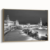 Framed canvas featuring a vintage-style landscape painting of Andalucia, Spain with vibrant colors.
