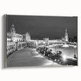 Vintage poster art of Andalucia, Spain in vibrant colors on a silver-framed canvas, ideal for living room decor.