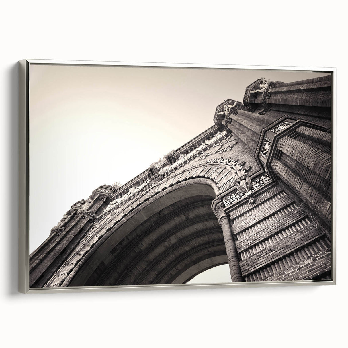 Landscape art painting of Barcelona with colorful and vintage poster art style on a framed canvas.
