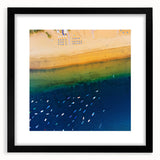 Extra large abstract art print of colorful, textured scenery, framed in black, ideal for living room decor.
