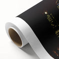Art deco poster of Madrid skyline in muted gold and navy tones on rolled canvas.
