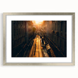 Extra large abstract art print of Stockholm scenery in textured silver frame, ideal for living room decor.