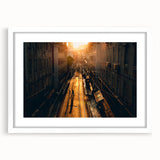 Textured abstract art print of Stockholm scenery in muted blue and gray tones on a framed canvas, ideal for bedroom art.