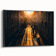 Black and white wall art featuring a vintage poster style landscape of Stockholm on a framed canvas, ideal for bedroom decor.