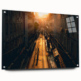 Acrylic print of Stockholm skyline in muted blue and gray tones, suitable for bedroom or dining room decor.