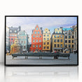 Large abstract wall art featuring a mid-century modernist style with a black and white Swedish scenery on framed acrylic.