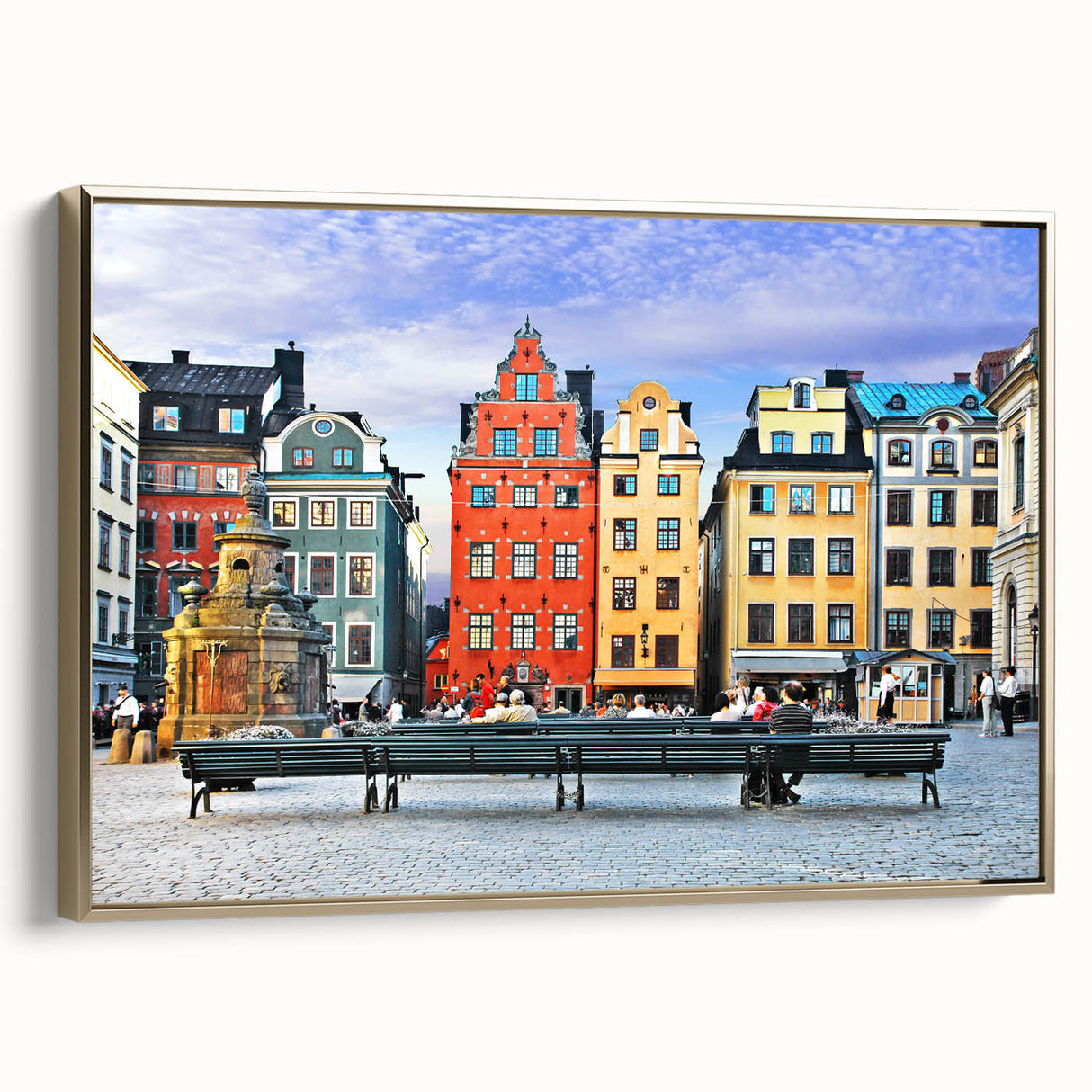 Framed canvas of a serene Swedish landscape in muted earth tones, ideal for bedroom wall decor.