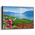Black and white landscape art painting of Geneva, printed on framed canvas, suitable for bedroom decor.