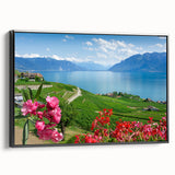 Black and white landscape art painting of Geneva, printed on framed canvas, suitable for bedroom decor.