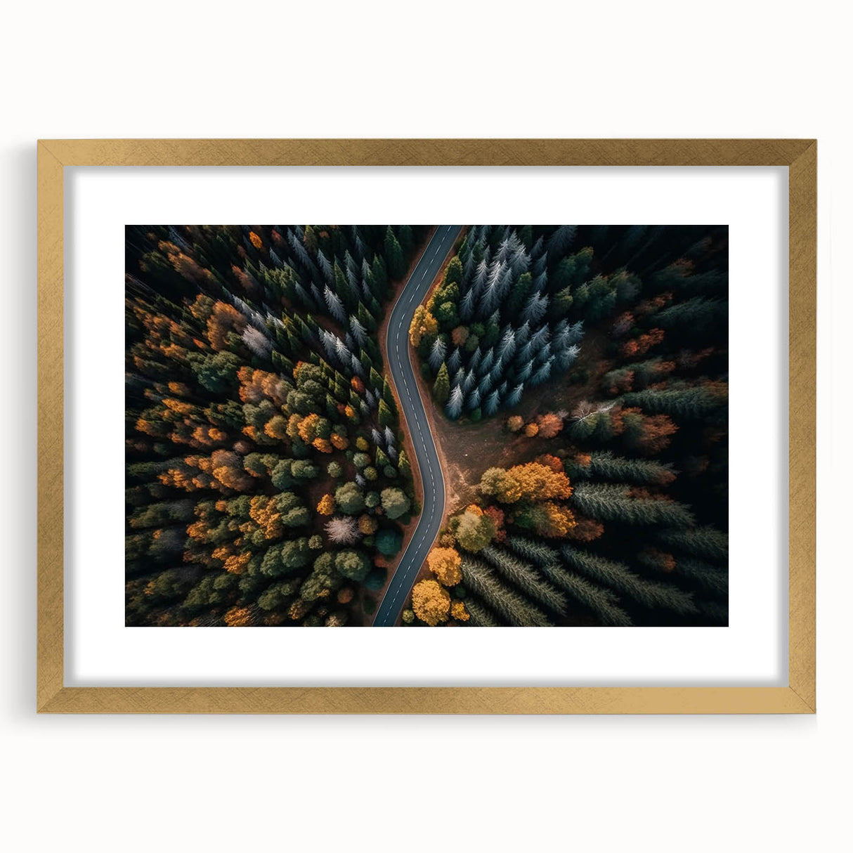 Abstract art print of a European landscape in textured gold tones on a large framed canvas, ideal for living room decor.