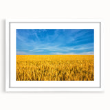 Abstract art print depicting a scenic European landscape in muted watercolor tones, framed with a white mat.