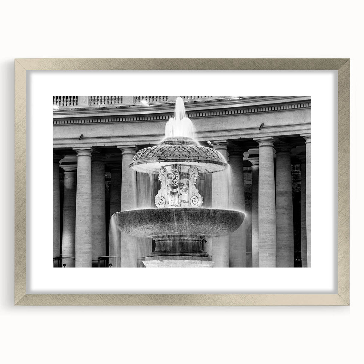 Textured abstract art print of the Vatican in a silver frame, featuring muted earth tones, ideal for bedroom art.