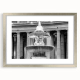 Textured abstract art print of the Vatican in a silver frame, featuring muted earth tones, ideal for bedroom art.