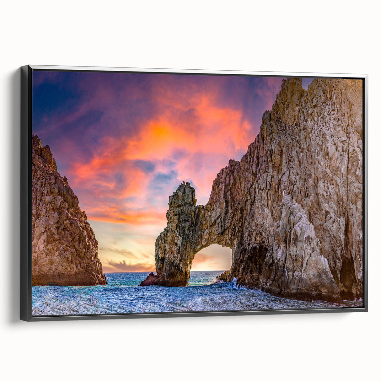 Black and white framed canvas depicting Baja California landscape, ideal for bedroom wall decor.