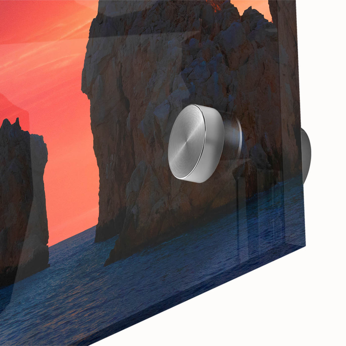 Large acrylic print of Cabo San Lucas with abstract elements in mid-century modernist style, suited for dining room art.