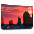 Acrylic print of Cabo San Lucas scenery in vibrant ocean blues and sandy tones, ideal for dining room art.