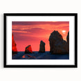 Colorful abstract art print of Cabo San Lucas scenery on a textured, extra large canvas, framed in black.