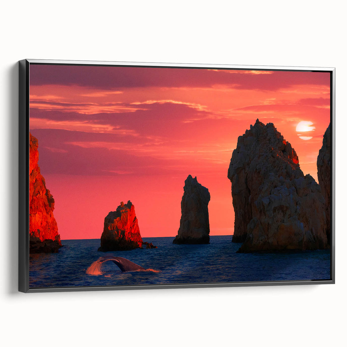 Black and white landscape art painting of Cabo San Lucas on framed canvas, ideal for bedroom wall decor.