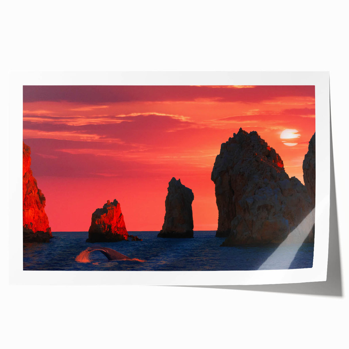 Extra large rolled print of Cabo San Lucas scenery with vibrant coastal colors, ideal for art wall dining room.