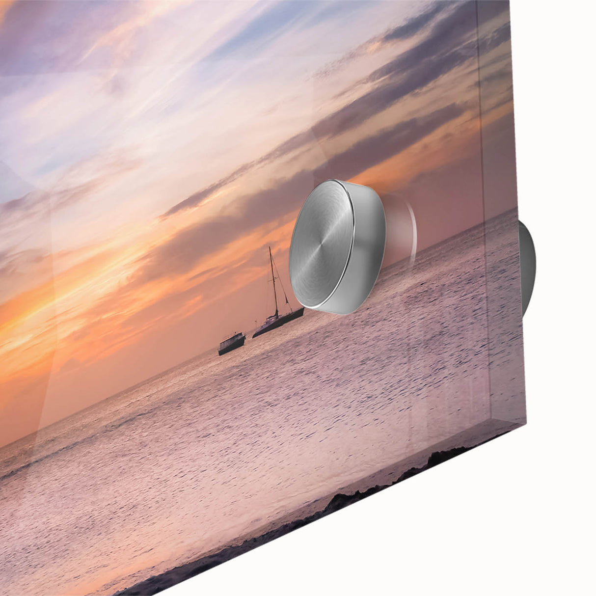 Large abstract wall art of Cancun scenery in mid-century modernist style on acrylic glass, ideal for dining room ambiance.