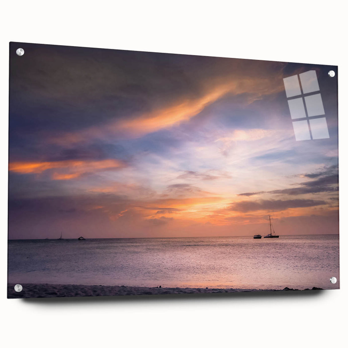 Large abstract wall art depicting the Cancun scenery in vibrant blue and green shades on acrylic glass.