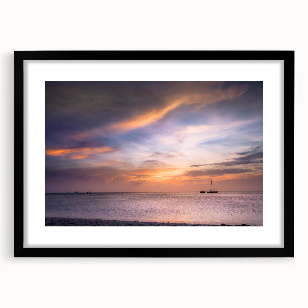 Extra large abstract art print of a colorful Cancun scenery on textured canvas, framed in black, ideal for living room decor.