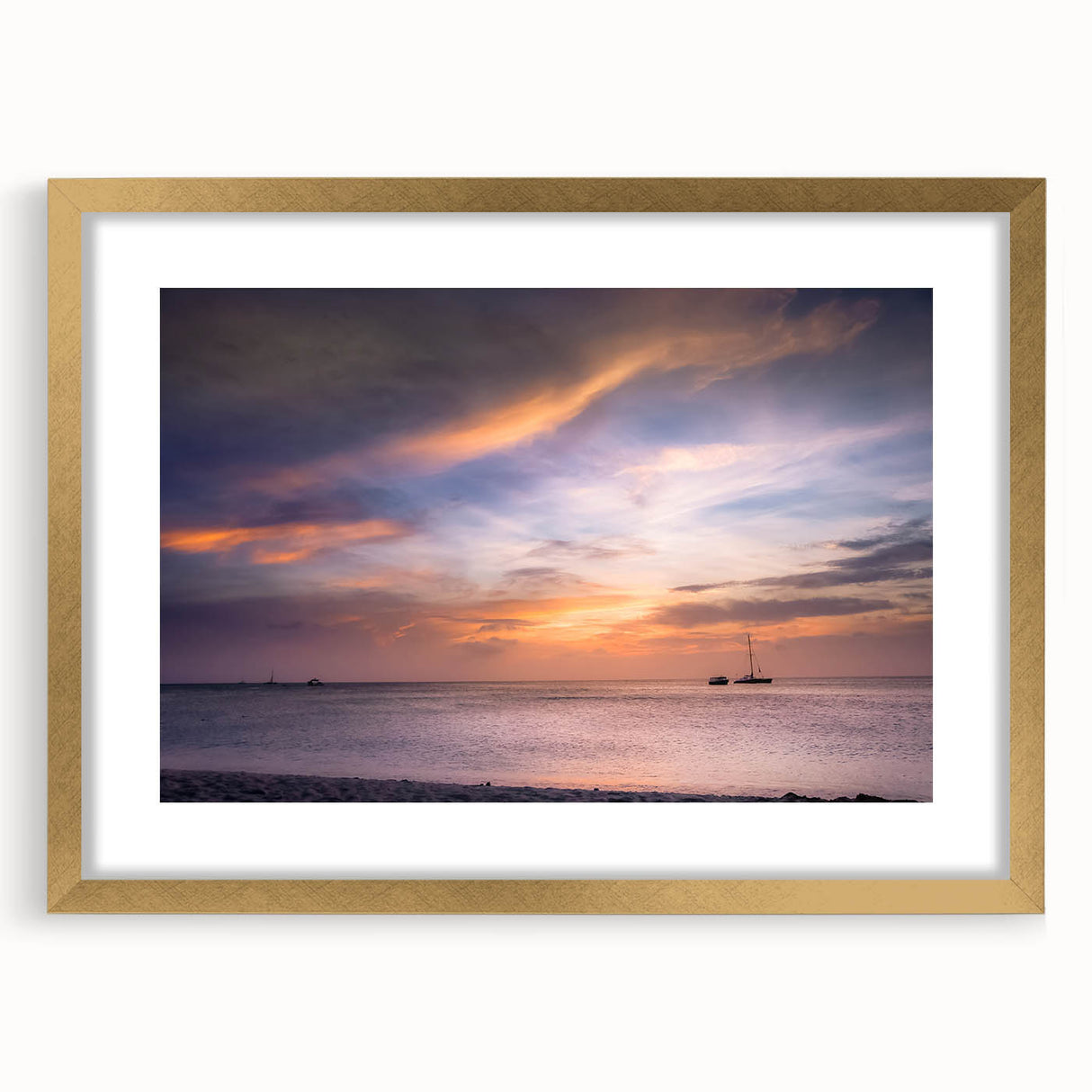 Extra large framed wall art featuring an abstract depiction of Cancun scenery in textured gold and blue tones.