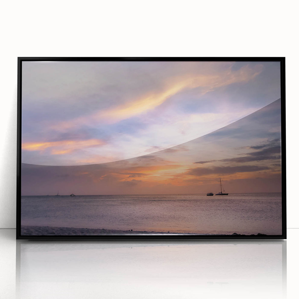 Large abstract wall art of Cancun scenery in muted blue and green tones on framed acrylic.