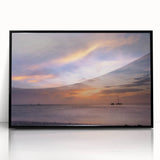 Large abstract wall art of Cancun scenery in muted blue and green tones on framed acrylic.