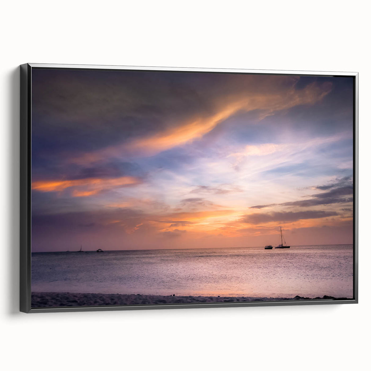 Black and white framed canvas of Cancun landscape, ideal for bedroom wall decor in a vintage poster art style.