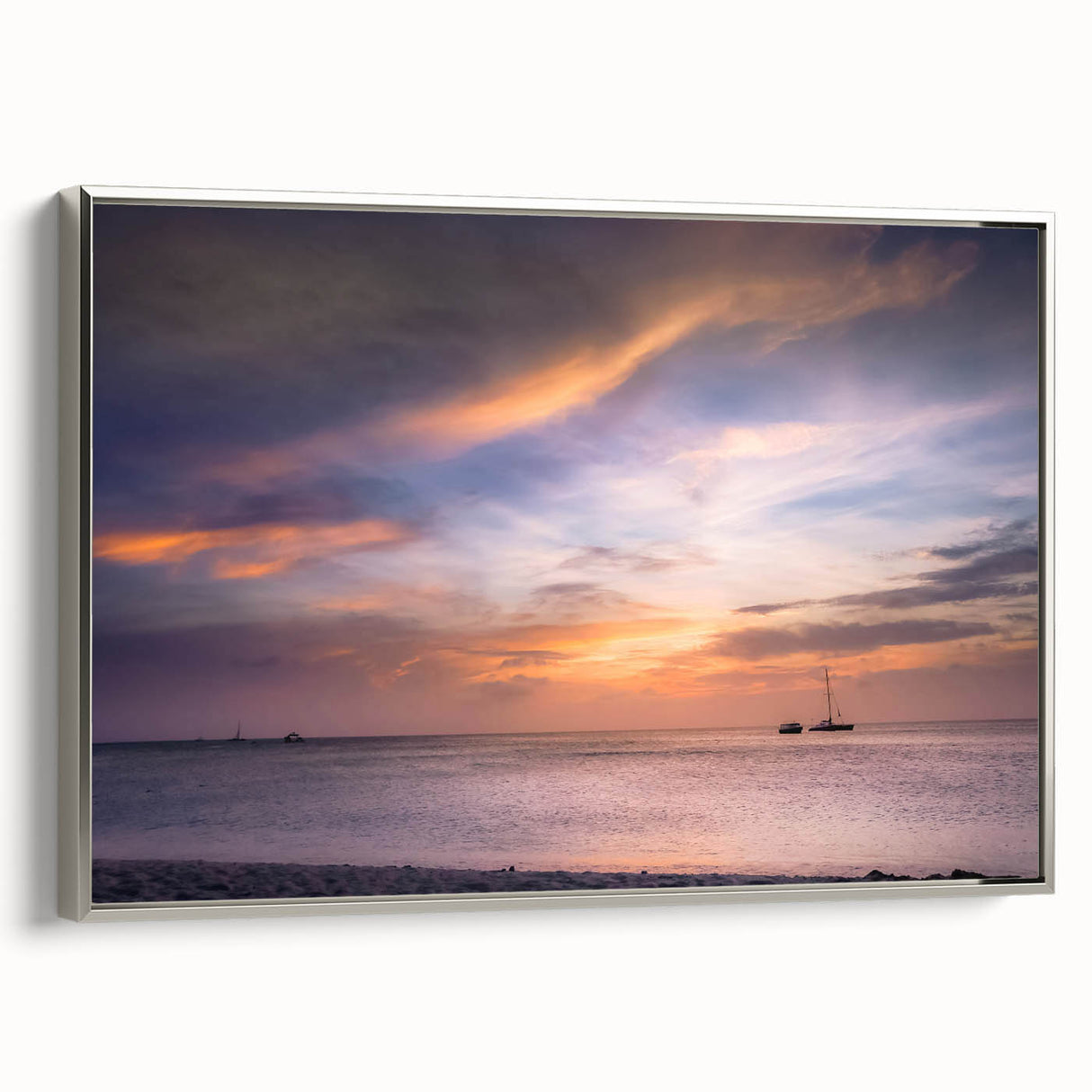 Landscape painting of Cancun with vibrant colors on a framed canvas, suitable for living room decor.