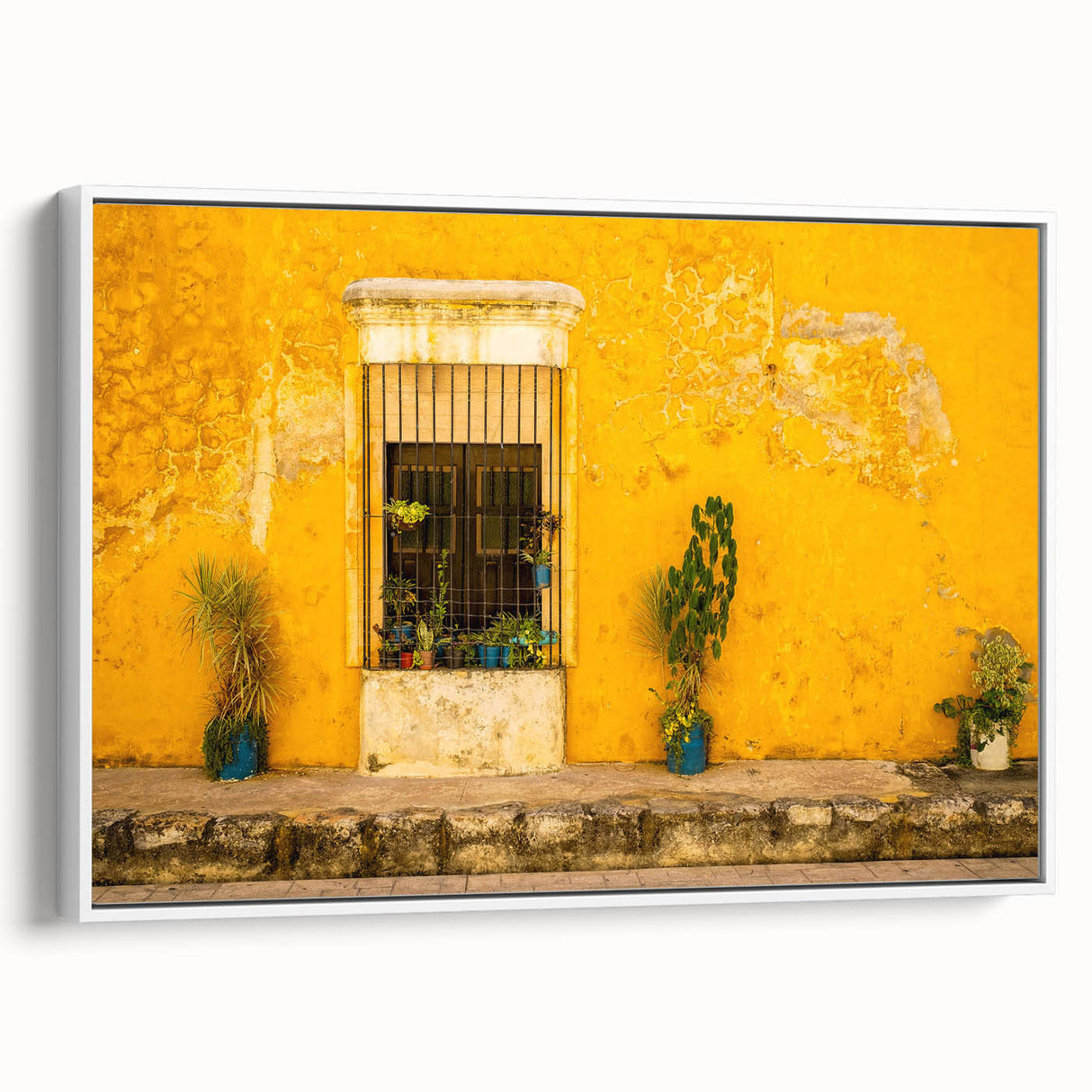 Vintage poster art of Mexico City on a framed canvas, featuring colorful elements on a black background.