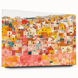 Large abstract wall art depicting a colorful Guanajuato scenery on acrylic glass, ideal for bedroom or dining room decor.