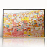 Framed acrylic print of Guanajuato, Mexico, in mid-century modernist style with vibrant colors.