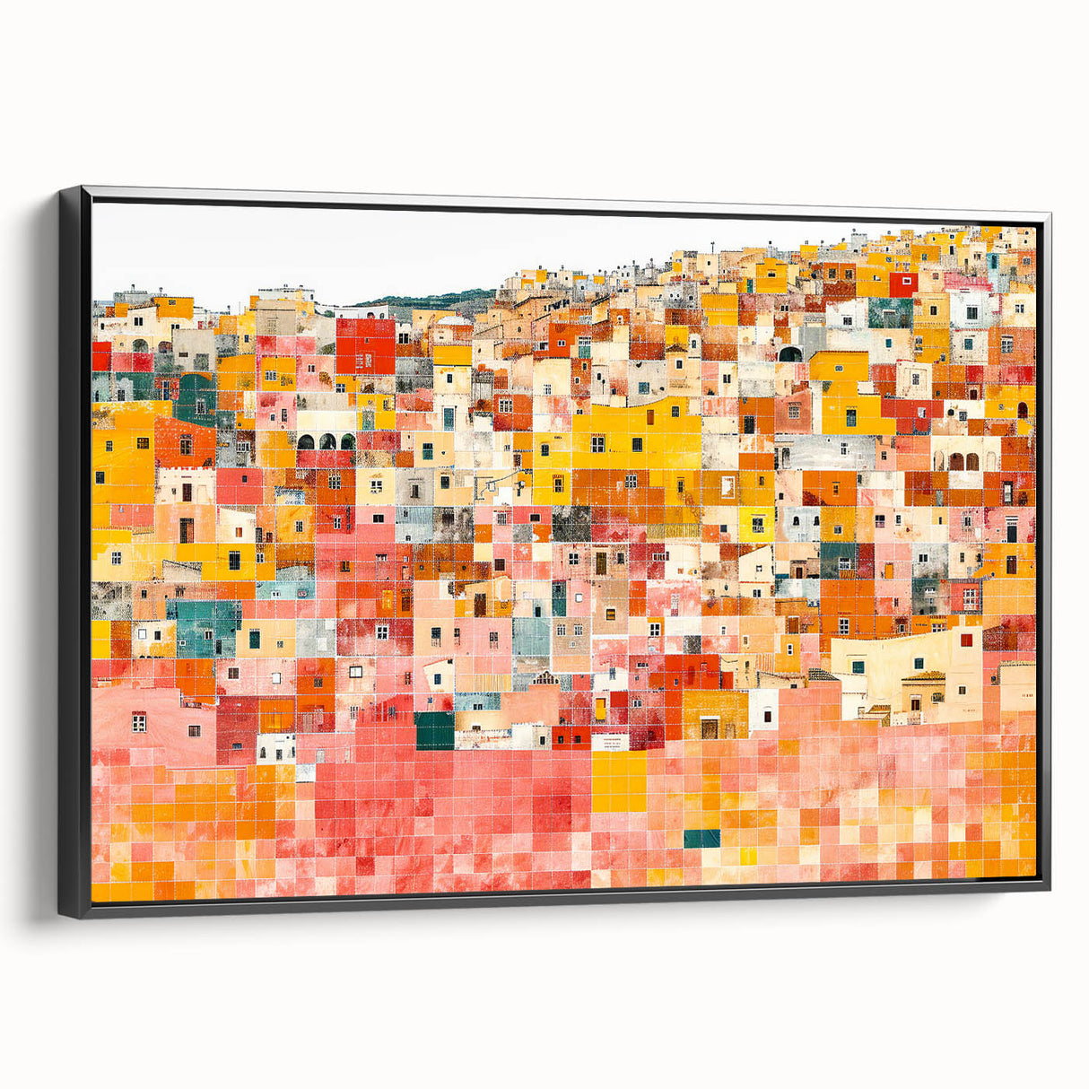 Black and white framed canvas of Guanajuato landscape, featuring vintage poster art style, ideal for bedroom wall decor.