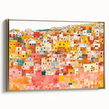 Framed canvas featuring a vintage-style landscape painting of Guanajuato, Mexico, with muted earth tones.