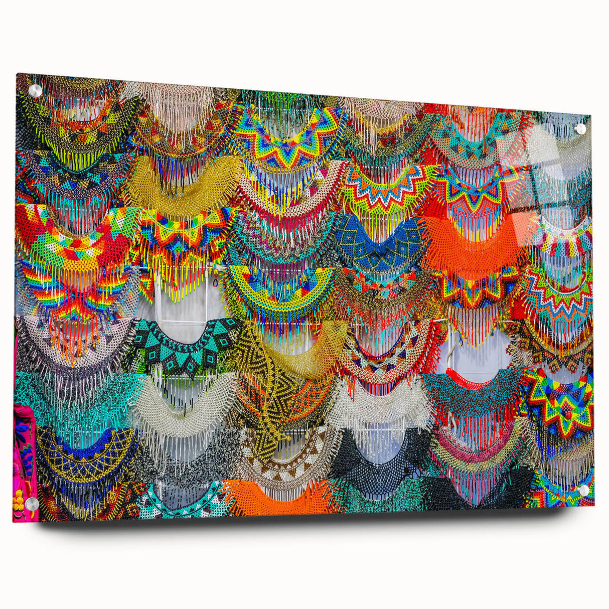 Acrylic print of a large abstract depiction of Oaxaca scenery in earthy tones, suitable for bedroom or dining room decor.